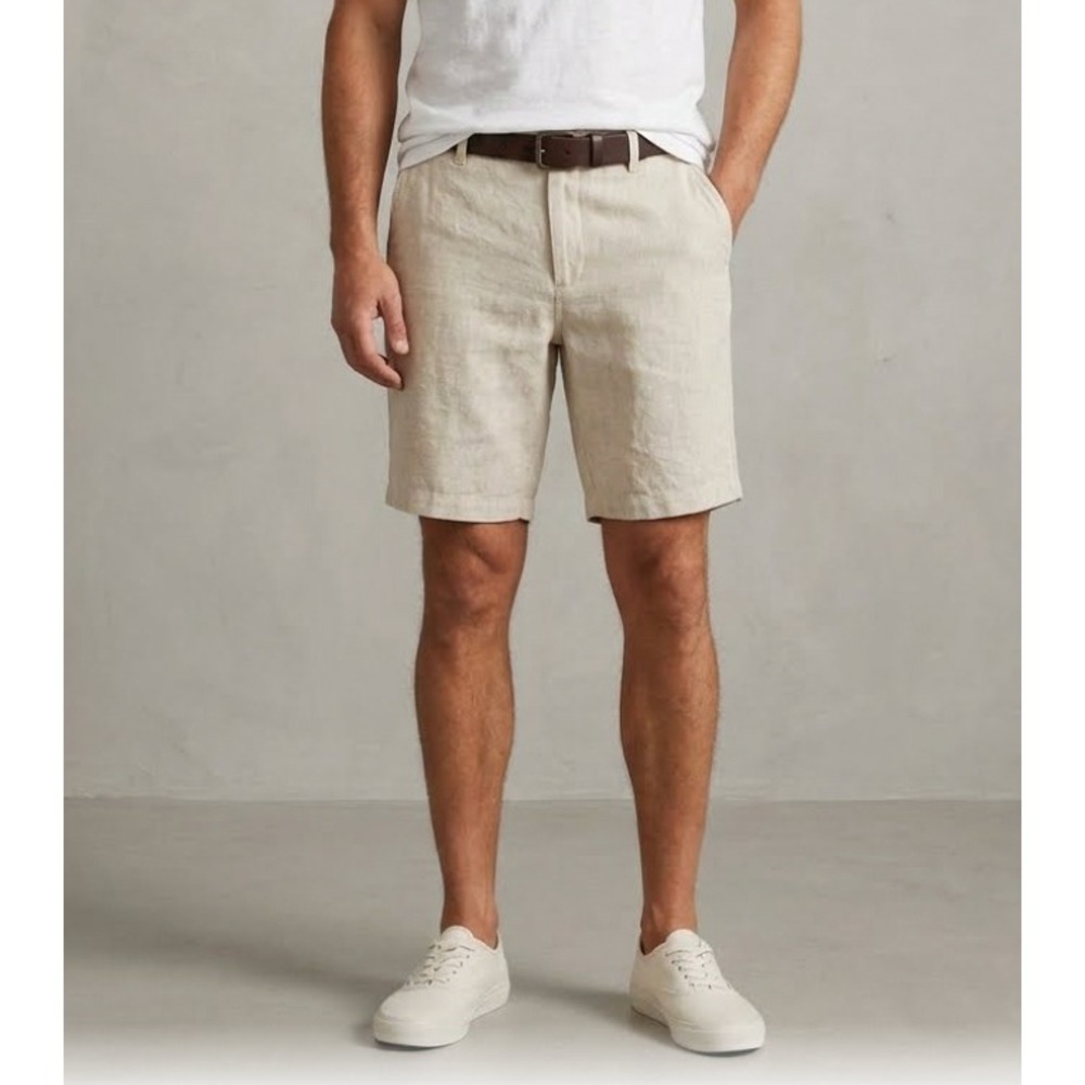 Zara Man Beige Linen Cotton Blend Shorts Size 34 Flat Front Summer Casual